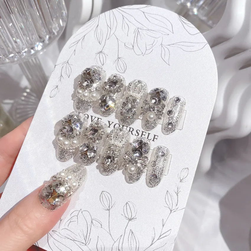 Wearing Nail Finished Nail Art 24 Pieces Boxed Fake Nails Wholesale Shining Gem Bride Nail Art Patch U36 display picture 7