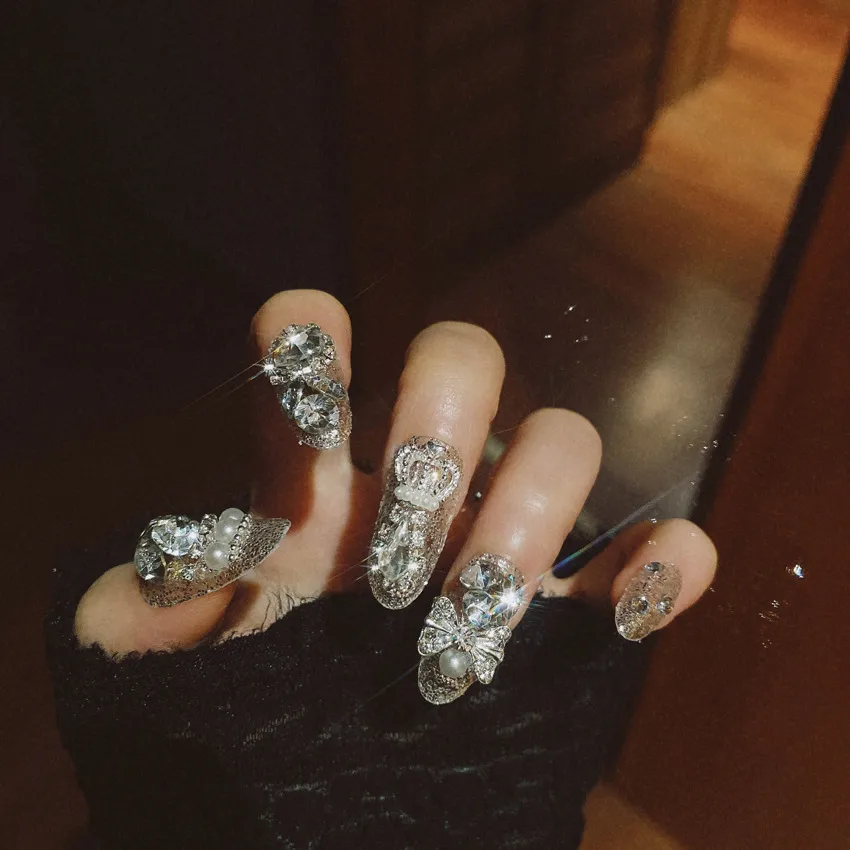 Wearing Nail Finished Nail Art 24 Pieces Boxed Fake Nails Wholesale Shining Gem Bride Nail Art Patch U36 display picture 8