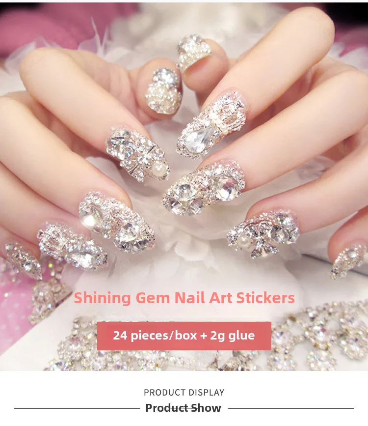 Wearing Nail Finished Nail Art 24 Pieces Boxed Fake Nails Wholesale Shining Gem Bride Nail Art Patch U36 display picture 10