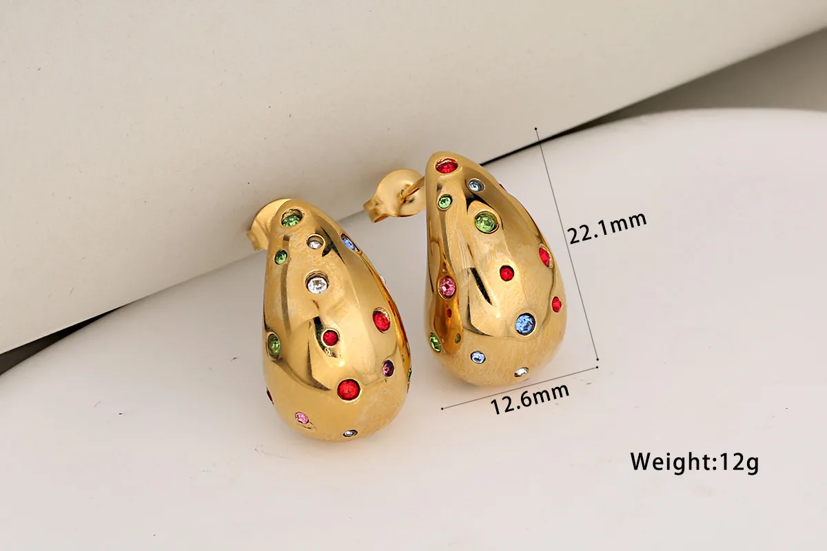 1 Pair Luxurious Vacation Commute Water Droplets 304 Stainless Steel Rhinestones 18K Gold Plated Ear Studs display picture 5