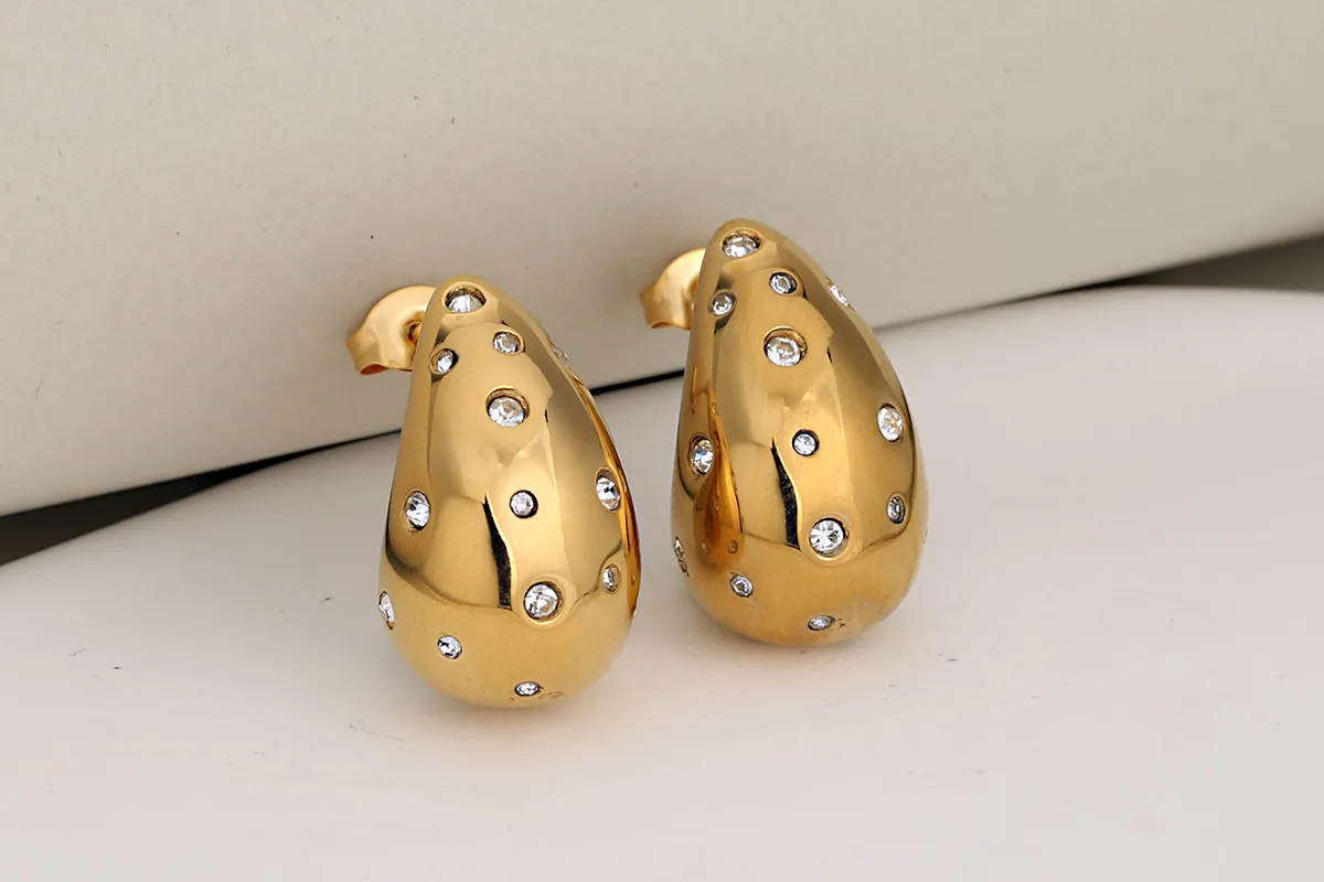 1 Pair Luxurious Vacation Commute Water Droplets 304 Stainless Steel Rhinestones 18K Gold Plated Ear Studs display picture 8