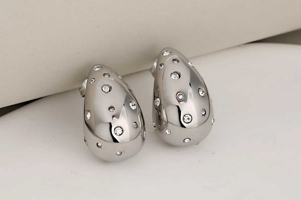1 Pair Luxurious Vacation Commute Water Droplets 304 Stainless Steel Rhinestones 18K Gold Plated Ear Studs display picture 7