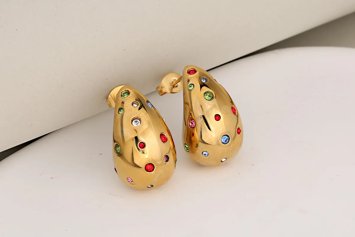 1 Pair Luxurious Vacation Commute Water Droplets 304 Stainless Steel Rhinestones 18K Gold Plated Ear Studs display picture 9
