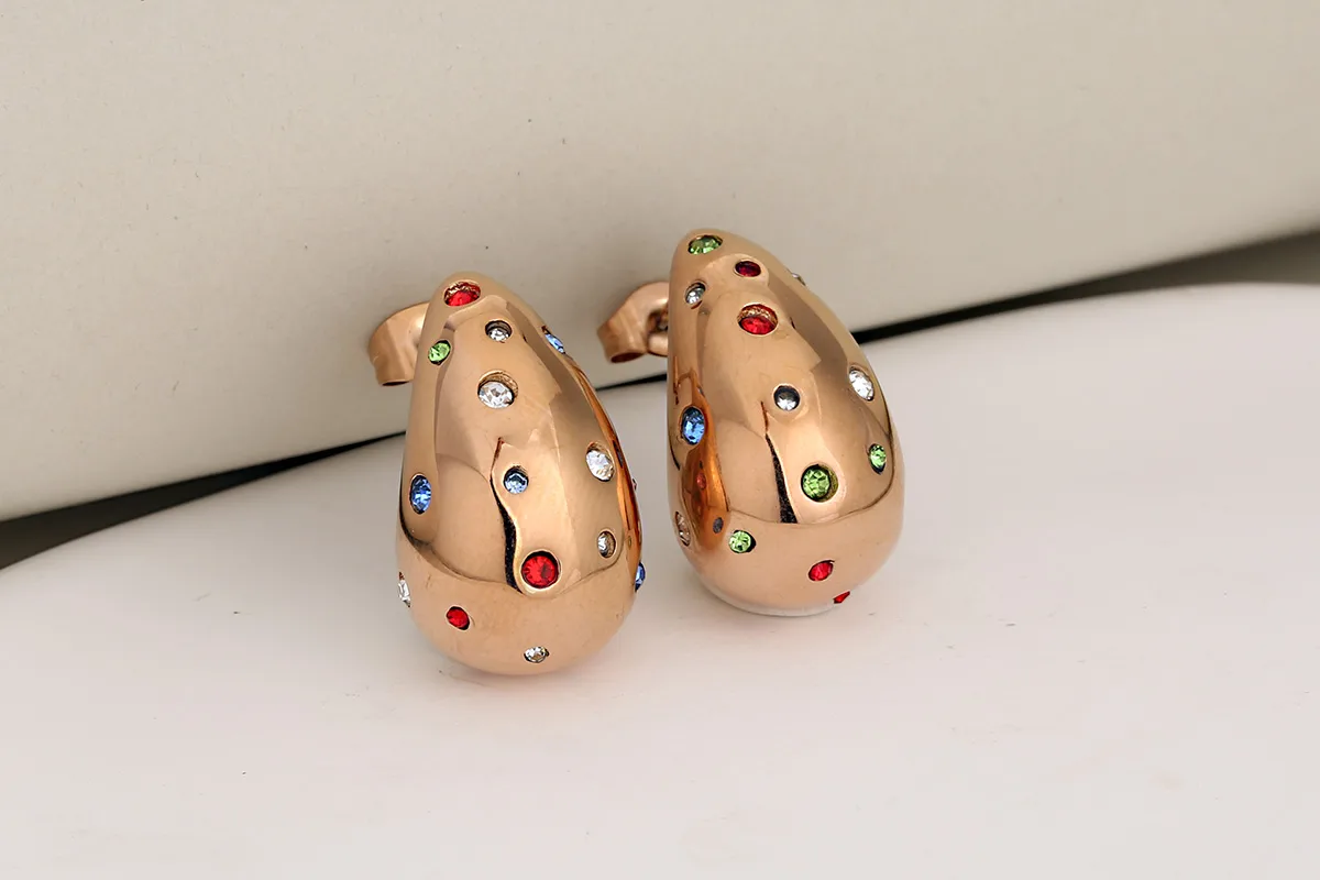 1 Pair Luxurious Vacation Commute Water Droplets 304 Stainless Steel Rhinestones 18K Gold Plated Ear Studs display picture 10