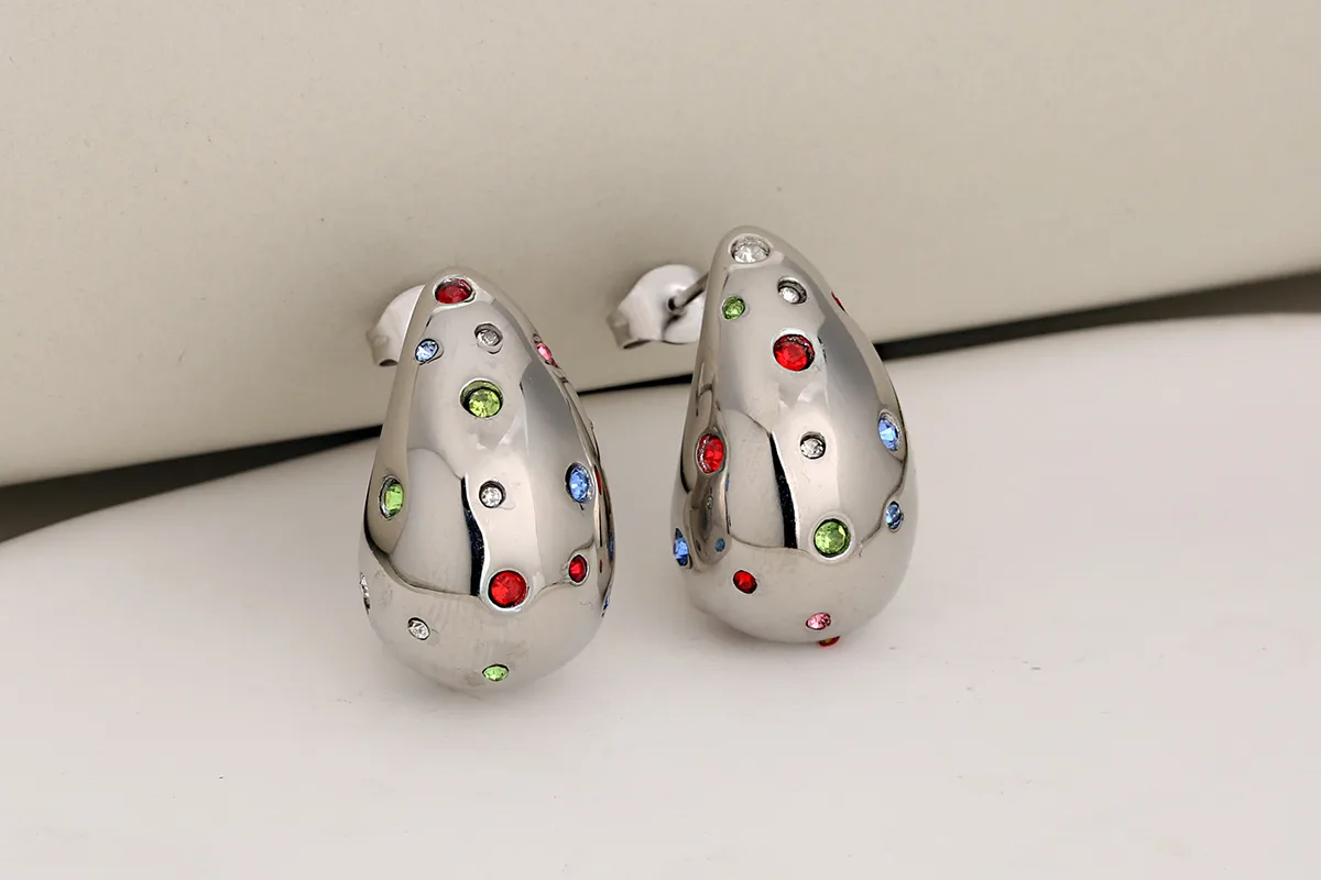 1 Pair Luxurious Vacation Commute Water Droplets 304 Stainless Steel Rhinestones 18K Gold Plated Ear Studs display picture 11