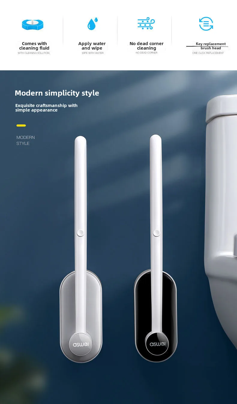 Disposable Toilet Brush Wholesale Set Toilet No Dead Angle Long Handle Household Toilet Cleaning Brush Replacement Head display picture 2