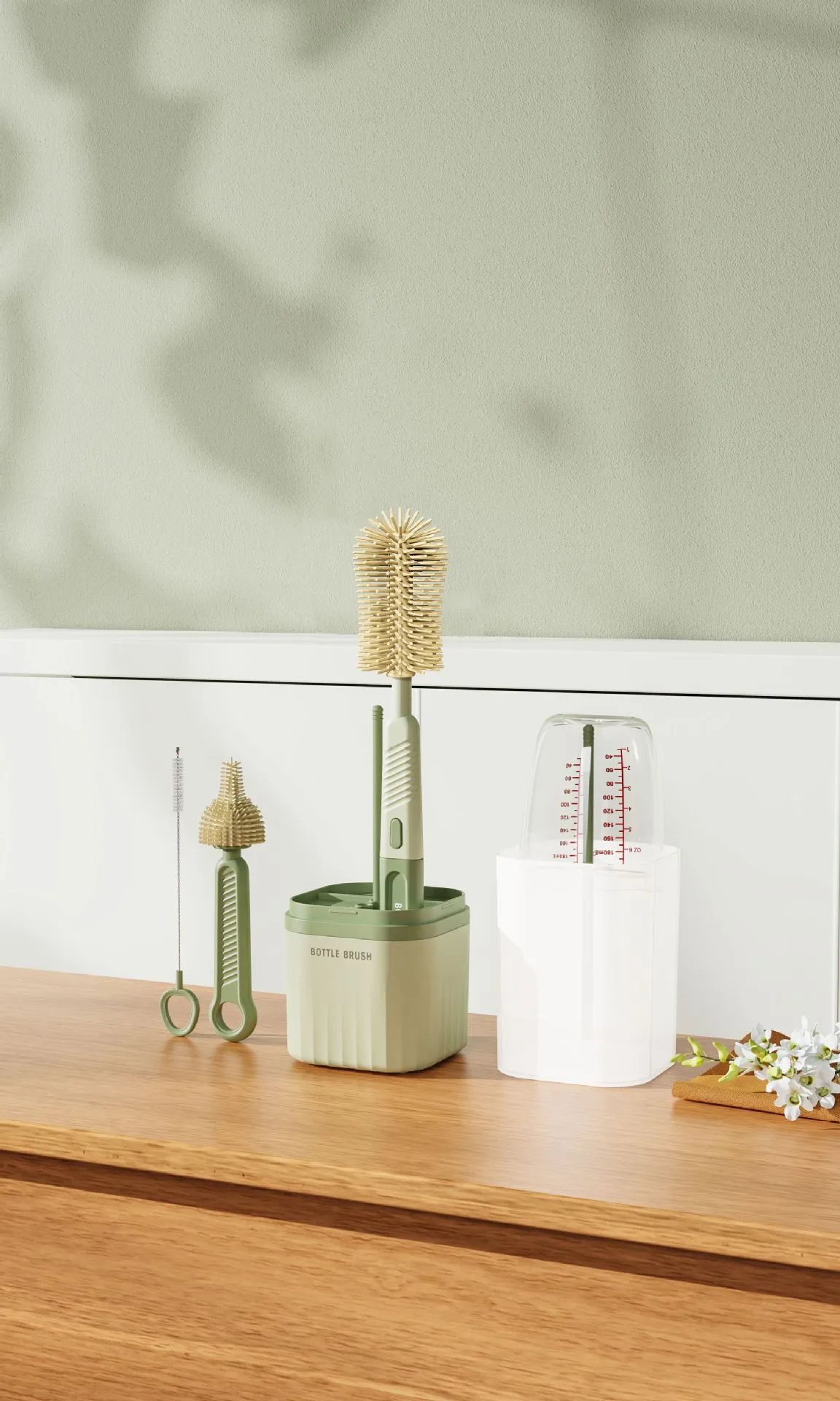Straight Handle Silicone Bottle Brush Multifunctional Portable Pacifier Brush Baby Washing Bottle Water Cup Container Cleaning Cup Brush Suit display picture 9