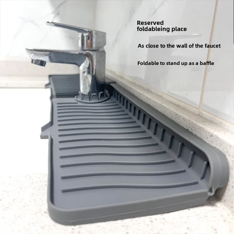 Direct Food Grade Silicone Draining Mat Kitchen Bathroom Faucet Splash-proof Sink Mat Long Foldable display picture 10