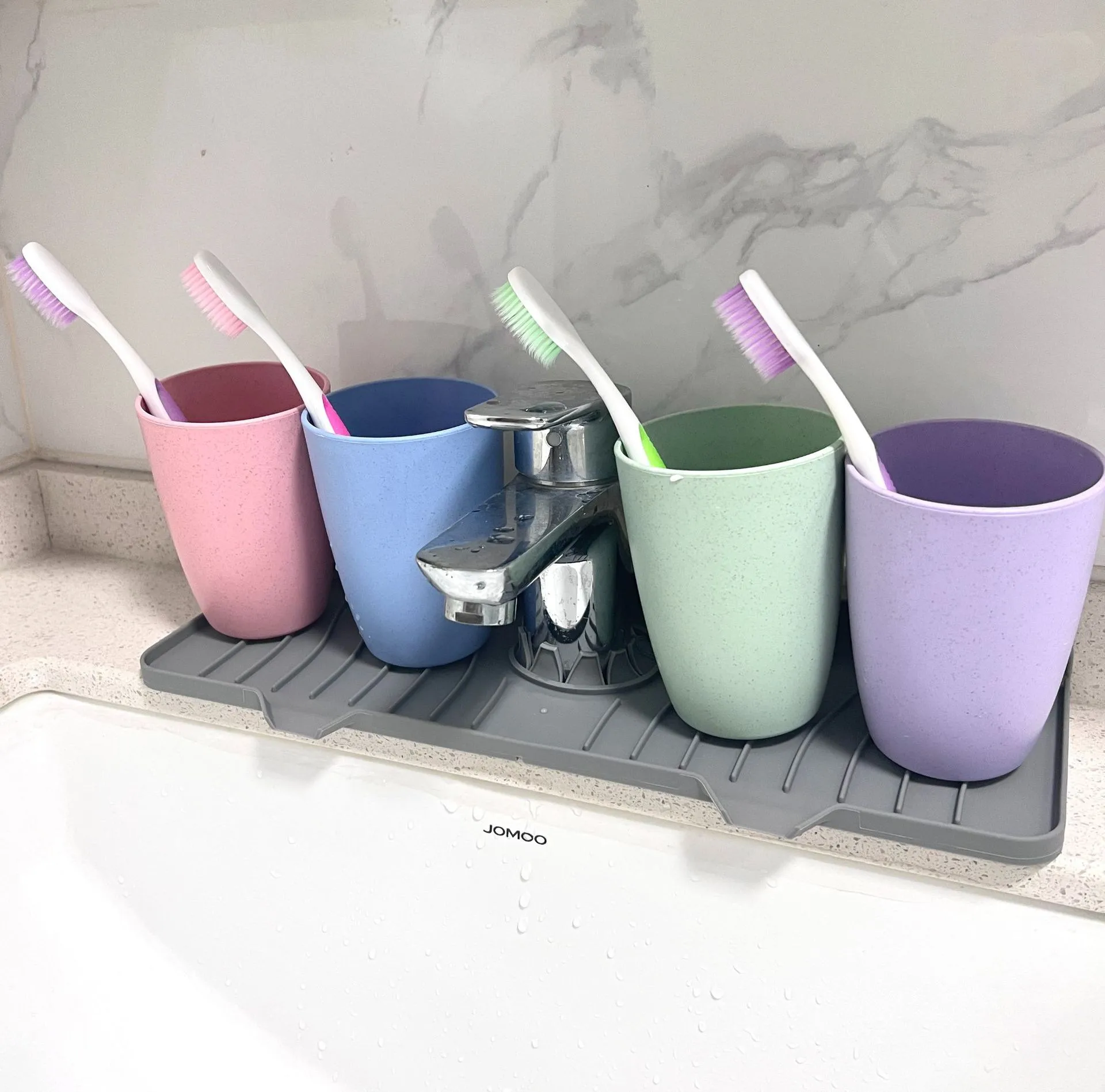Direct Food Grade Silicone Draining Mat Kitchen Bathroom Faucet Splash-proof Sink Mat Long Foldable display picture 15