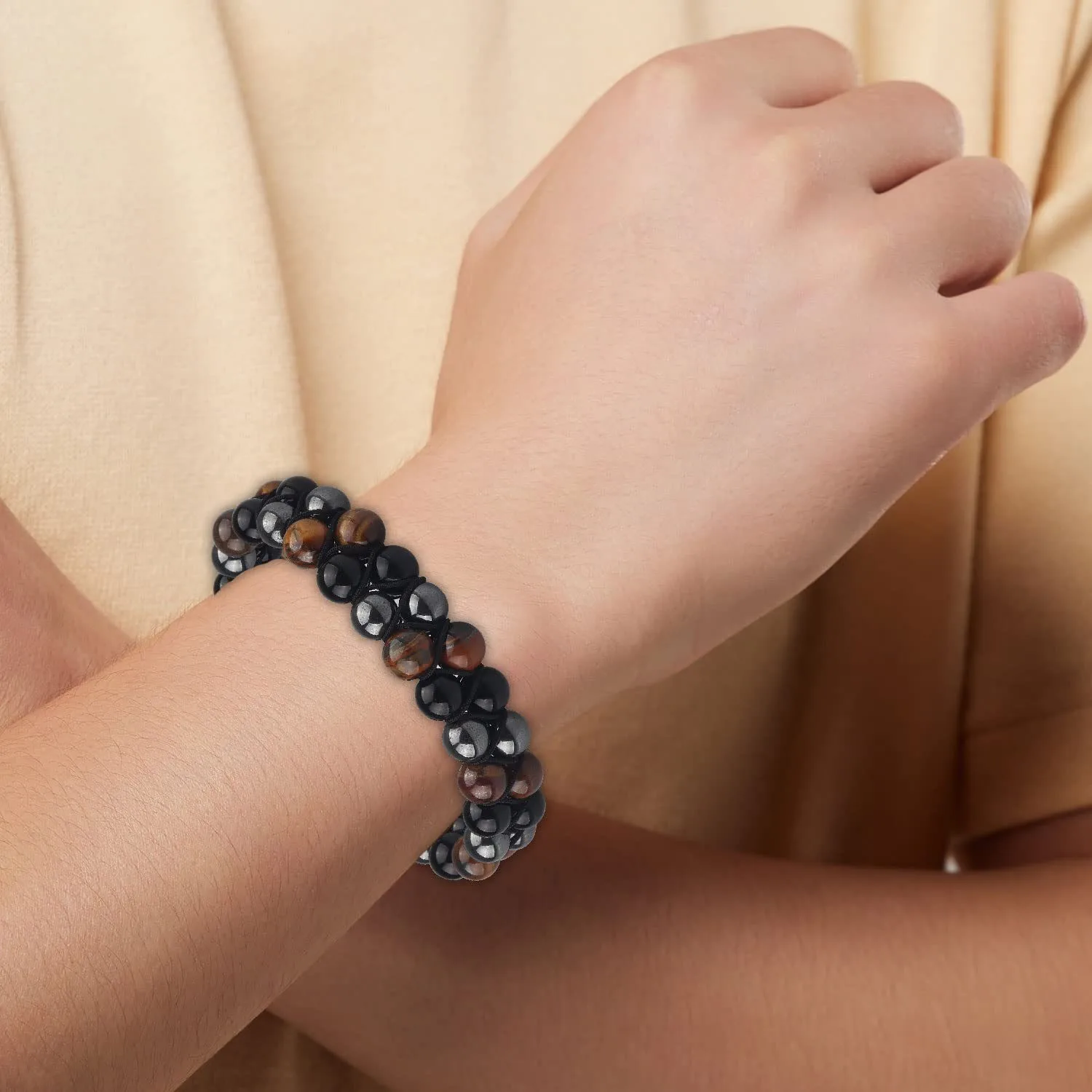 Europe And The United States  Hot Sale Natural Tiger Eye Agate Stone Bracelet Men's Woven Adjustable Black Magnet Hematite Bracelet display picture 9