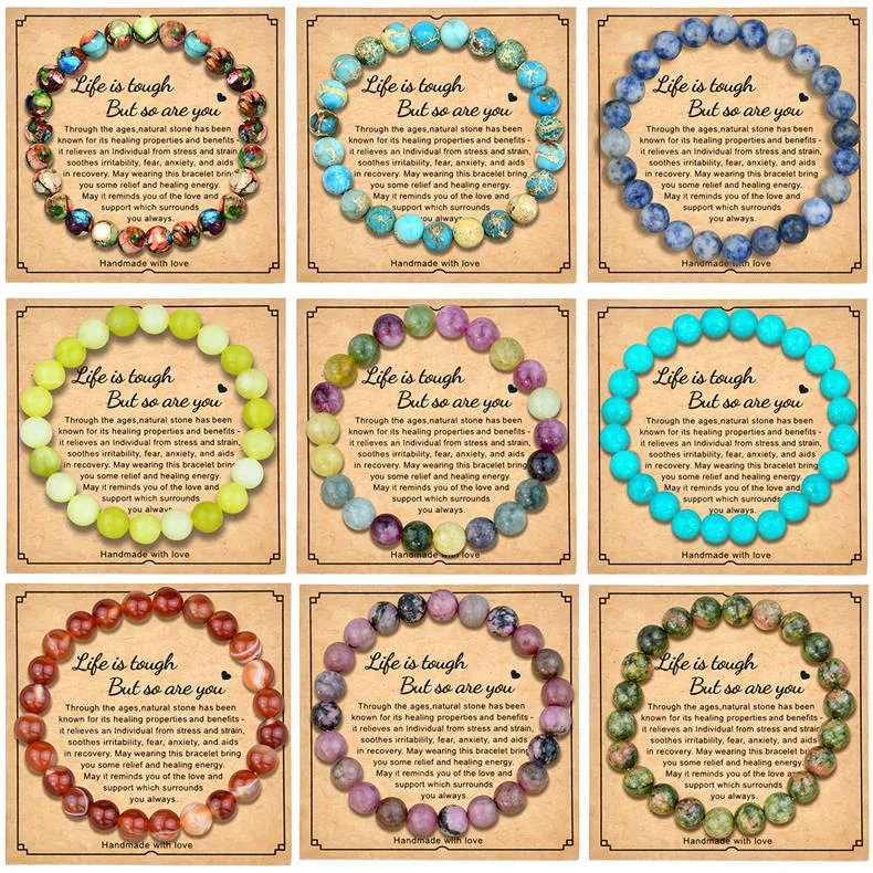 8mm Natural Stone Bracelet With Card  Explosions Tourmaline Bracelet For Men And Women Friendship Bracelet Holiday Gift display picture 1