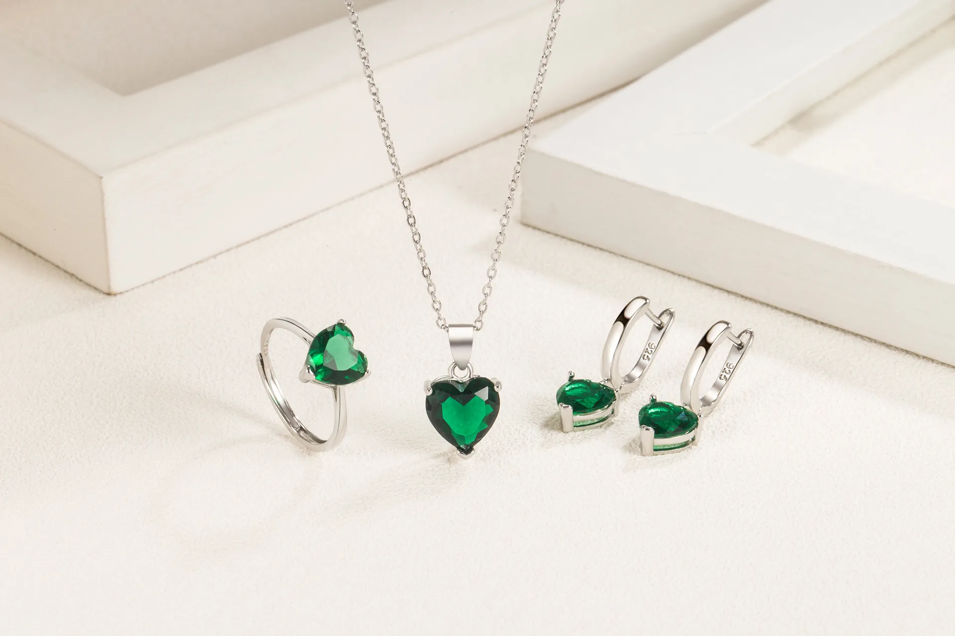 New Love Suit Earrings Female Personality Creative Zircon Heart-shaped Pendant Chain Three Pieces Suit display picture 2