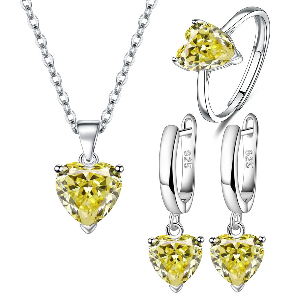 New Love Suit Earrings Female Personality Creative Zircon Heart-shaped Pendant Chain Three Pieces Suit display picture 6