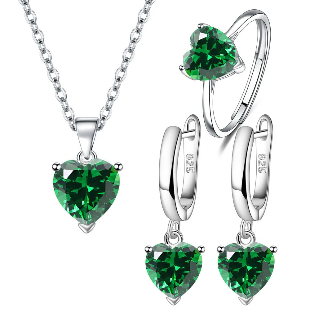 New Love Suit Earrings Female Personality Creative Zircon Heart-shaped Pendant Chain Three Pieces Suit display picture 8