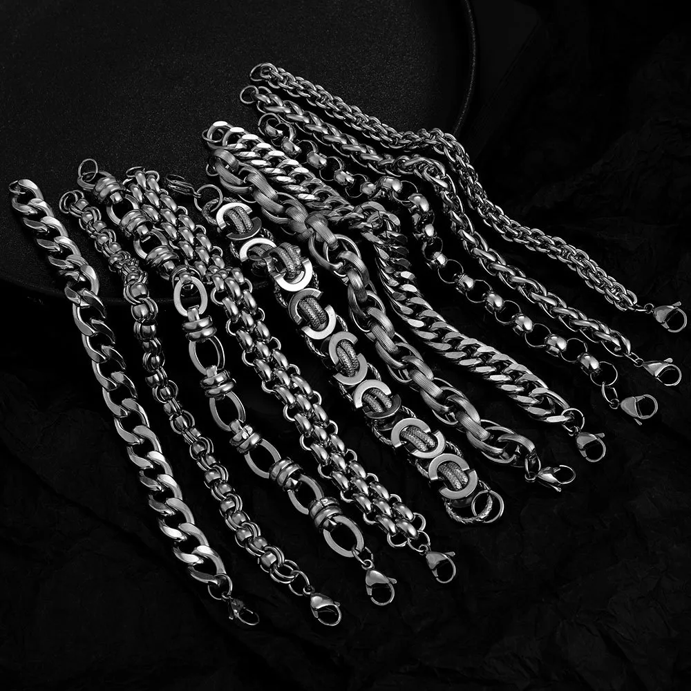 Street Hipster Domineering Punk Hip-hop Bracelet Titanium Steel Men's Raw Retro Stainless Steel Thick Chain Bracelet Wholesale display picture 2