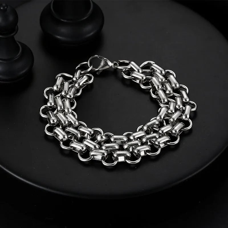 Street Hipster Domineering Punk Hip-hop Bracelet Titanium Steel Men's Raw Retro Stainless Steel Thick Chain Bracelet Wholesale display picture 6