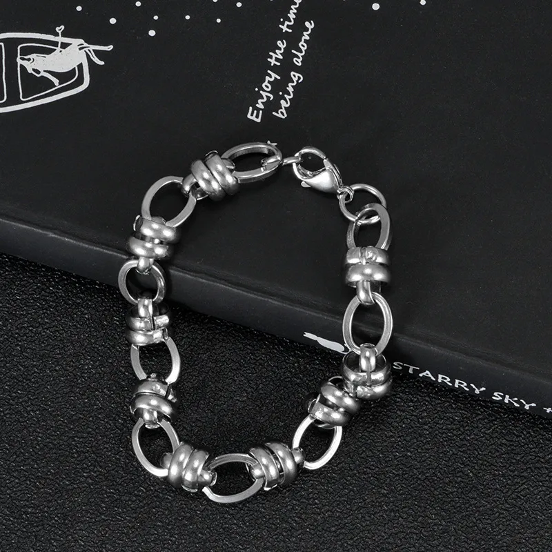 Street Hipster Domineering Punk Hip-hop Bracelet Titanium Steel Men's Raw Retro Stainless Steel Thick Chain Bracelet Wholesale display picture 11