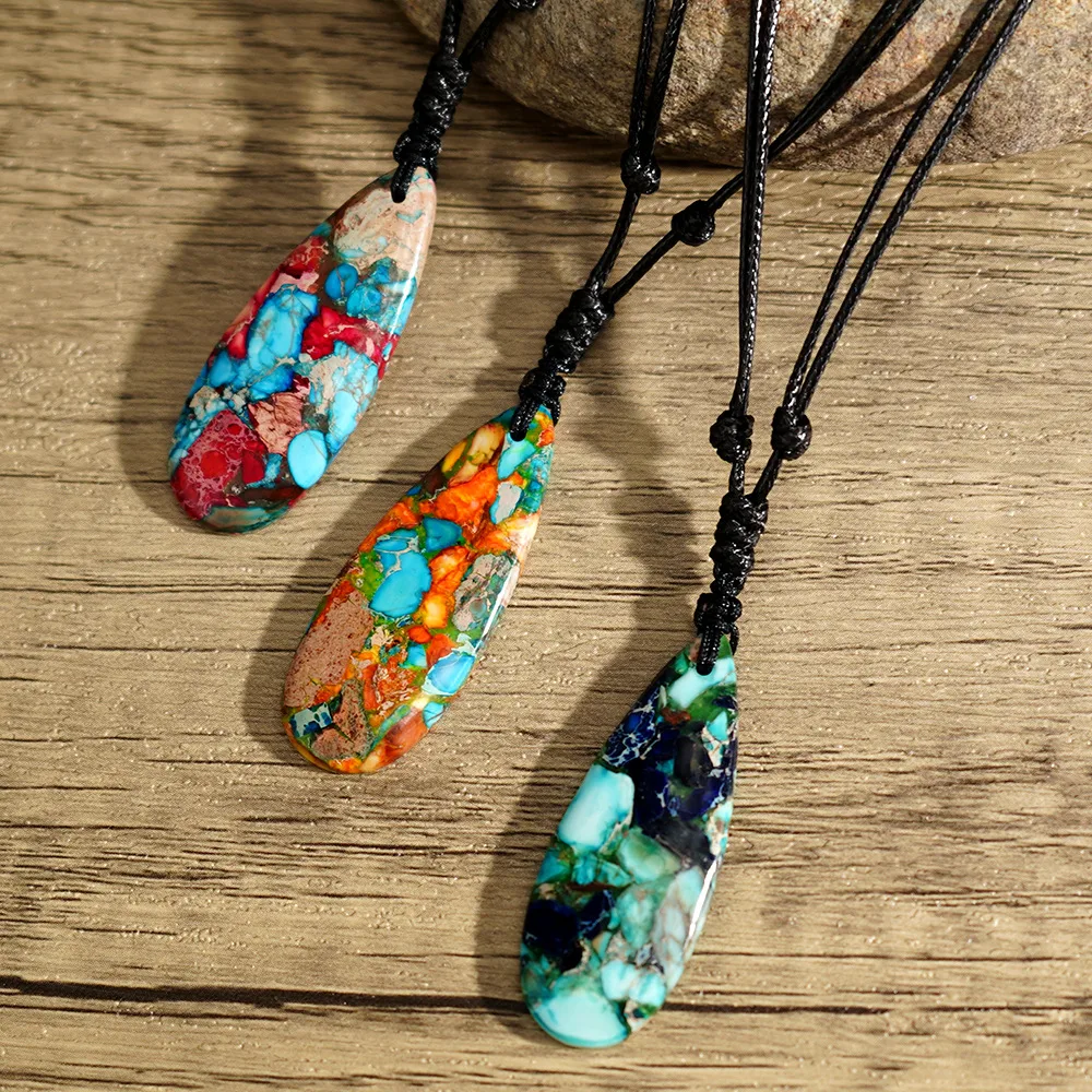 Retro Simple Style Geometric Semi-precious Stone Polyester Wholesale Pendant Necklace display picture 3