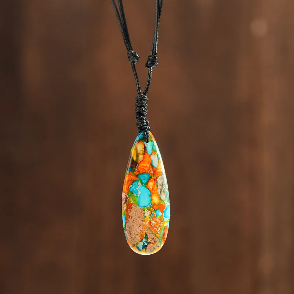 Retro Simple Style Geometric Semi-precious Stone Polyester Wholesale Pendant Necklace display picture 6