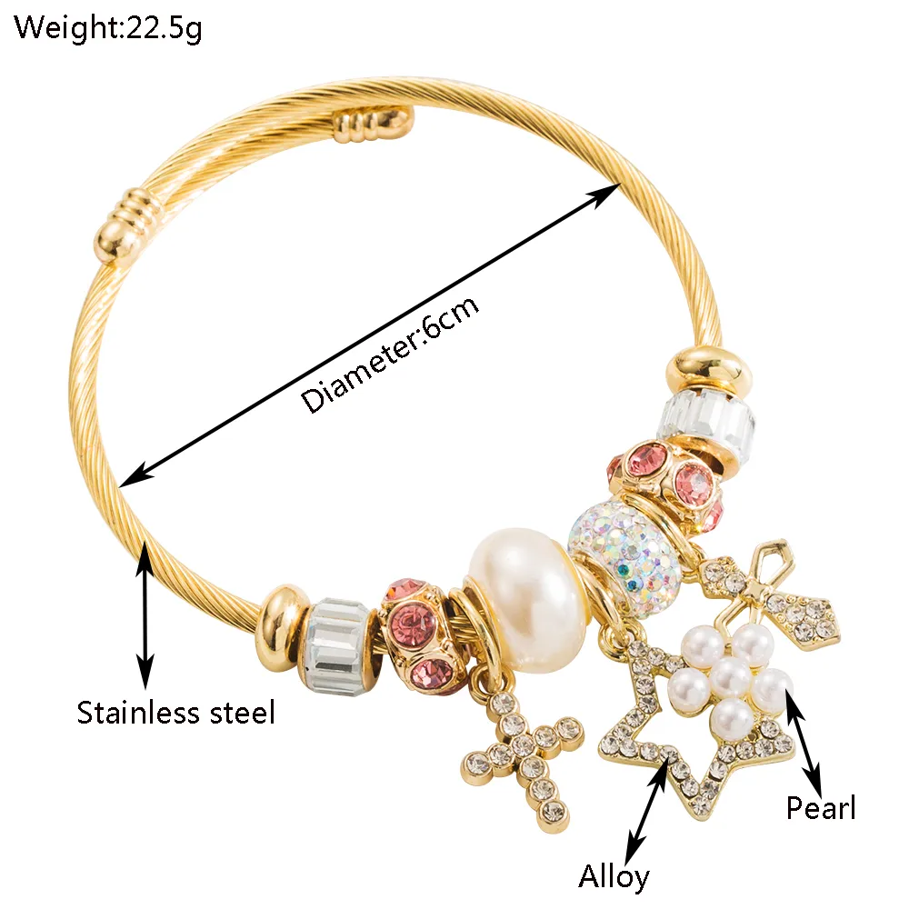 Casual Elegant Classic Style Cross Heart Shape Gold Plated Rhinestones 304 Stainless Steel Alloy Wholesale Bangle display picture 1