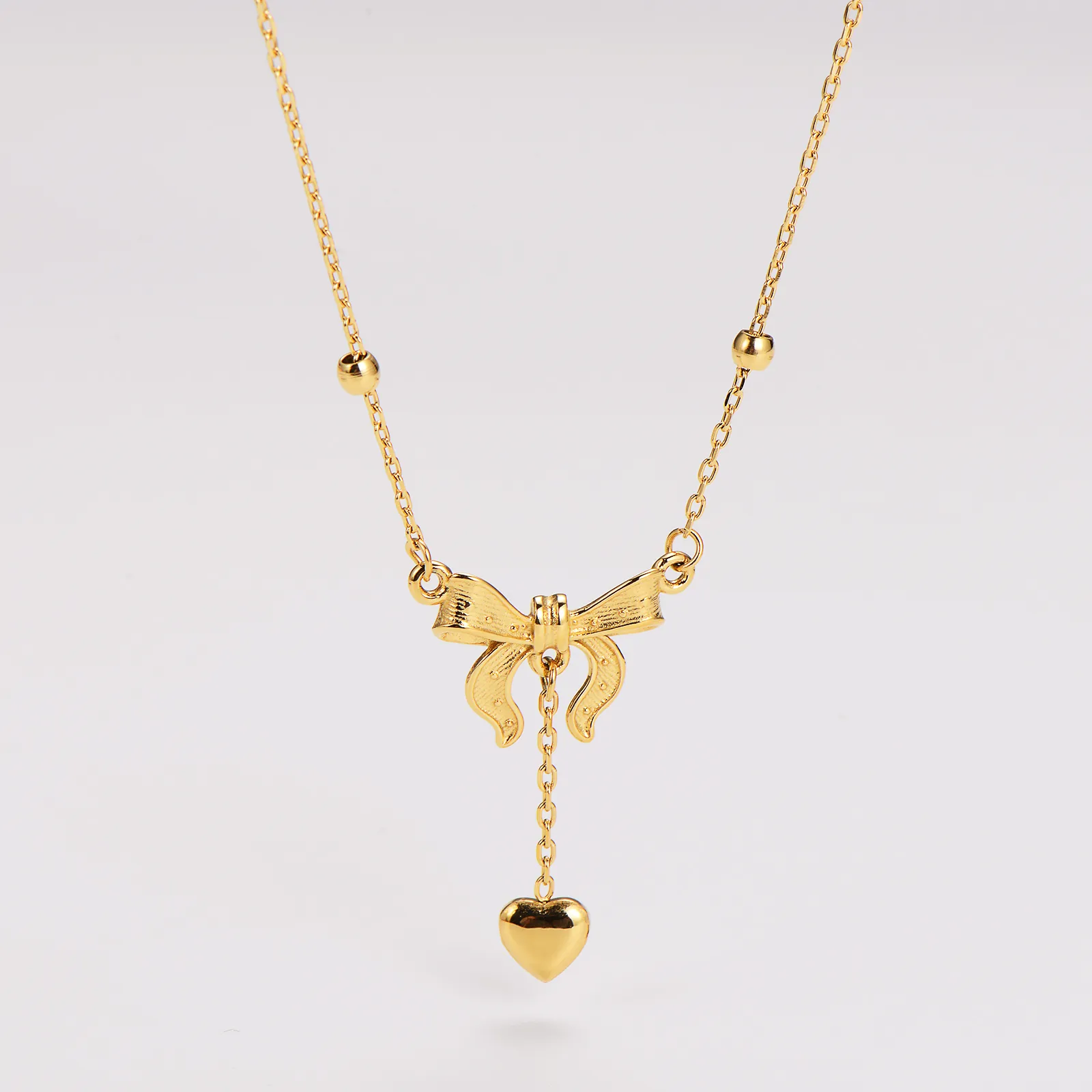 Wholesale Jewelry Queen Bridal Shiny Heart Shape Bow Knot 304 Stainless Steel Pendant Necklace display picture 1