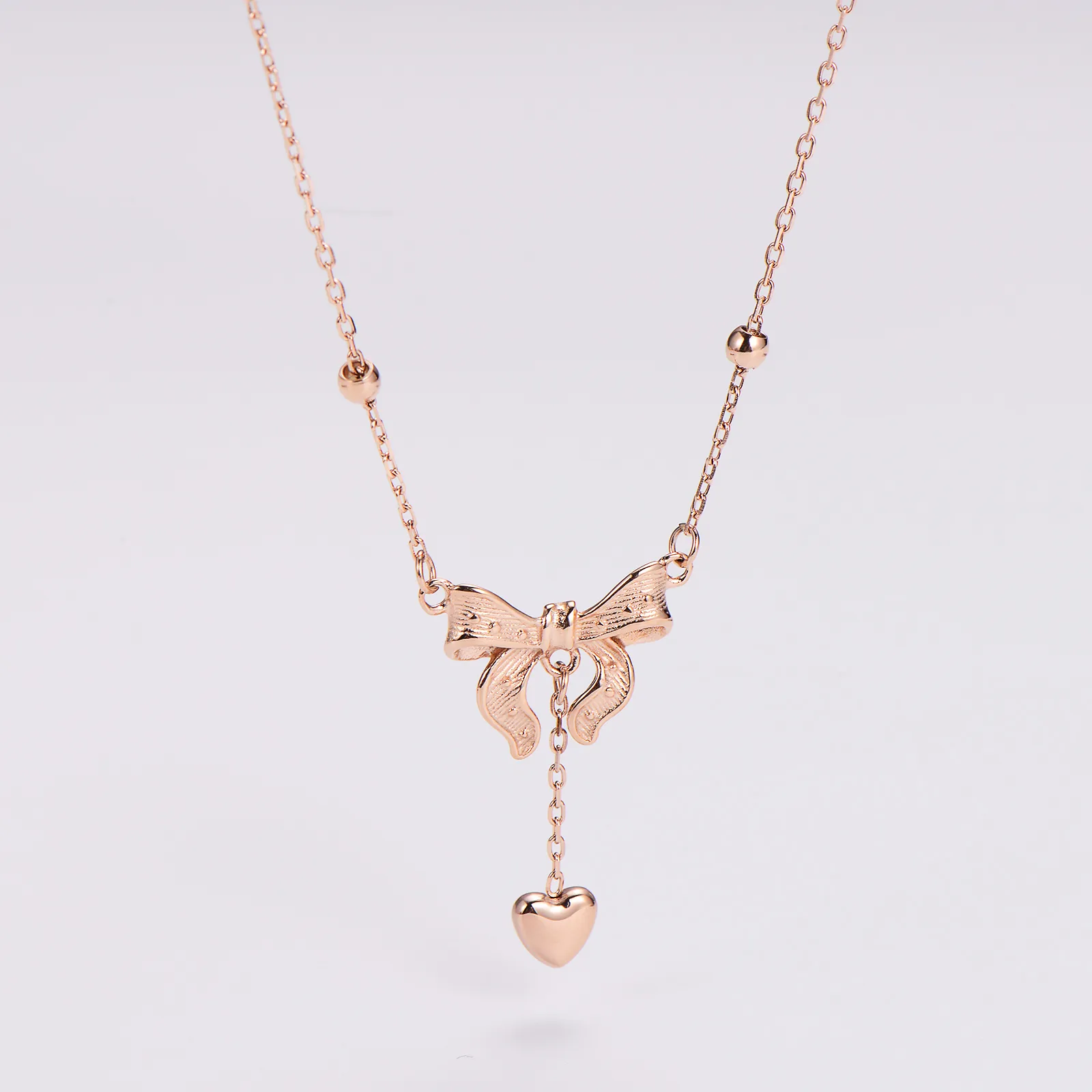 Wholesale Jewelry Queen Bridal Shiny Heart Shape Bow Knot 304 Stainless Steel Pendant Necklace display picture 2