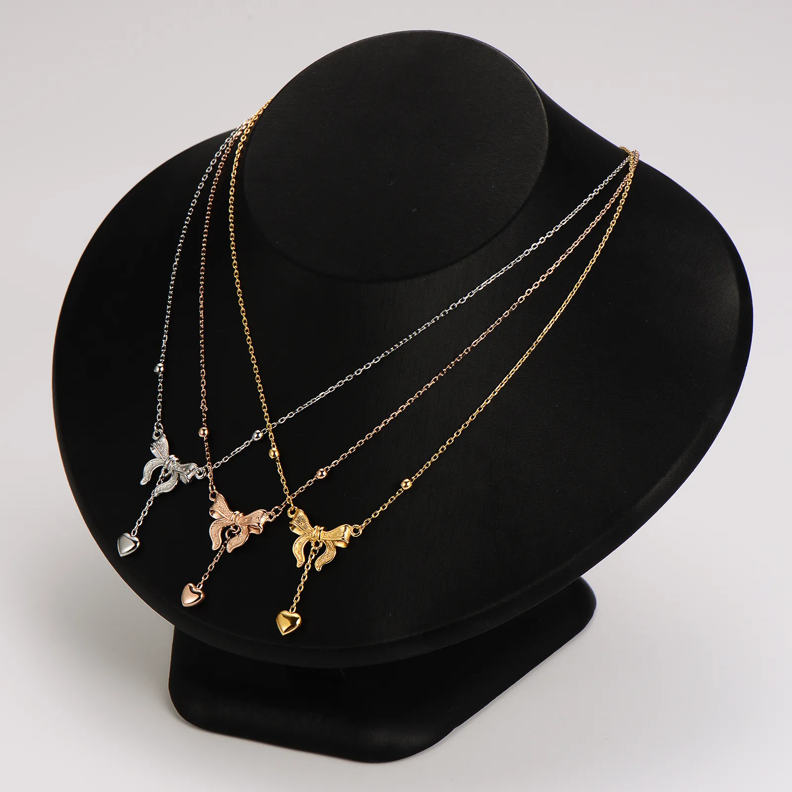 Wholesale Jewelry Queen Bridal Shiny Heart Shape Bow Knot 304 Stainless Steel Pendant Necklace display picture 8