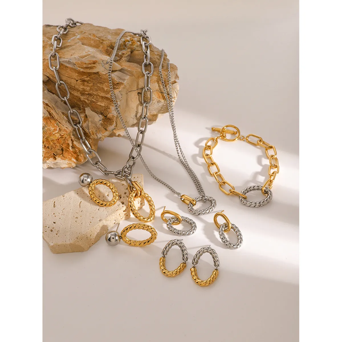 Wholesale Jewelry Simple Style Classic Style Geometric 304 Stainless Steel Jewelry Set display picture 1
