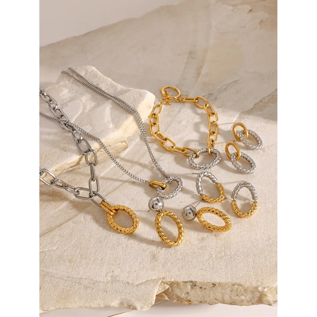 Wholesale Jewelry Simple Style Classic Style Geometric 304 Stainless Steel Jewelry Set display picture 3