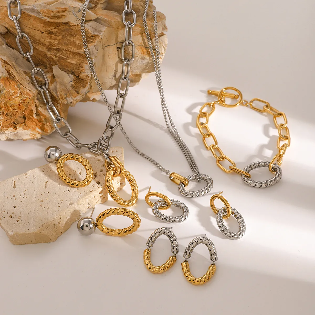 Wholesale Jewelry Simple Style Classic Style Geometric 304 Stainless Steel Jewelry Set display picture 4