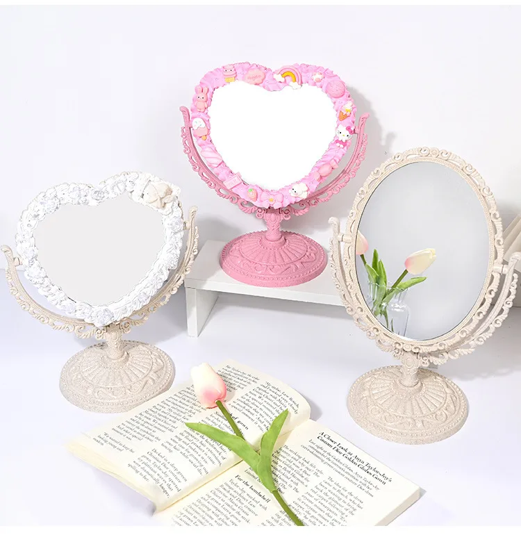 European-style Double-sided Makeup Mirror Handmade Shop Diy Love Princess Beauty Mirror Cream Glue Diy Girl Heart Dressing Mirror display picture 5
