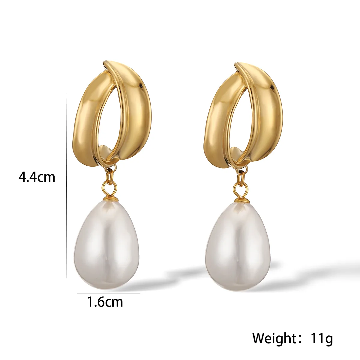 1 Pair Retro Geometric Plating Inlay 304 Stainless Steel Pearl 18K Gold Plated Drop Earrings display picture 1