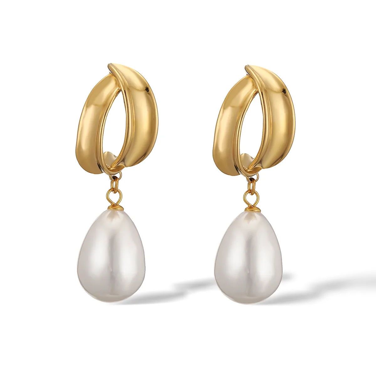 1 Pair Retro Geometric Plating Inlay 304 Stainless Steel Pearl 18K Gold Plated Drop Earrings display picture 7
