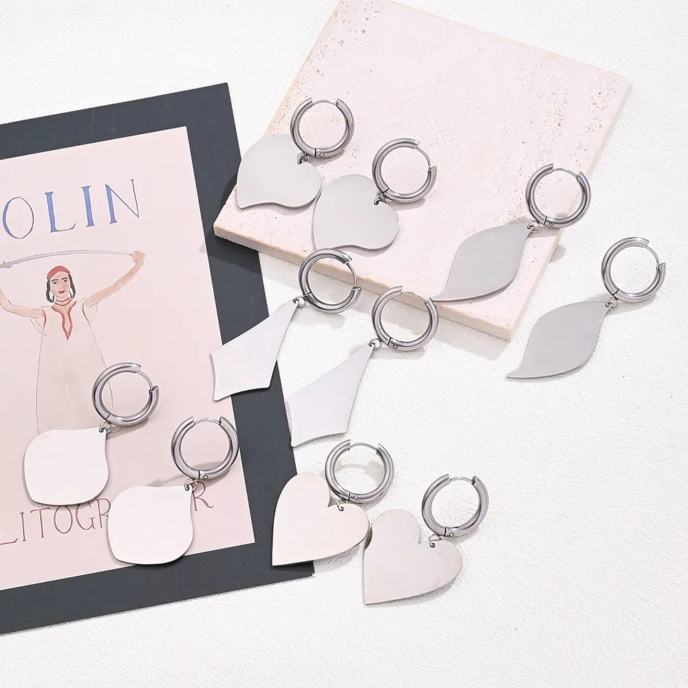Best Seller In Europe And America 304 Stainless Steel Large Light Gold Geometric Figure Love Heart-Shaped Heart Shaped Fat Drop-Shaped Leaf-Shaped Symmetrical Quadrilateral Earrings Earrings display picture 1