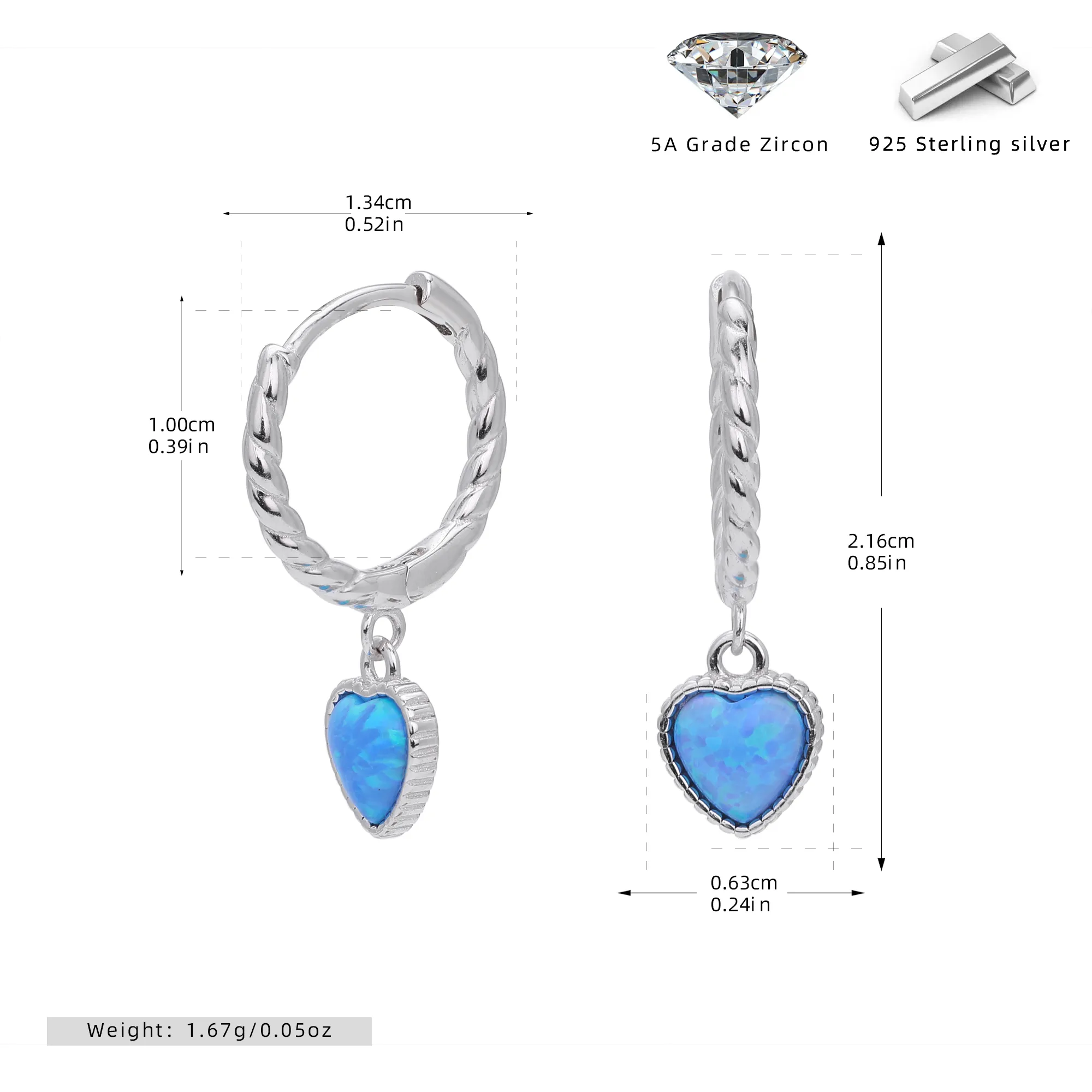 1 Pair 18K Gold Plated White Gold Plated Rhodium Plated 925 Sterling Silver Zircon Heart Shape Drop Earrings display picture 2