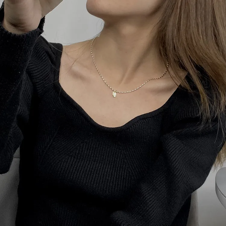 Gold And Silver Love Necklace Rice Olive Beads 925 Sterling Silver Niche Design Clavicle Chain Women's High-end Silver Ornaments display picture 8