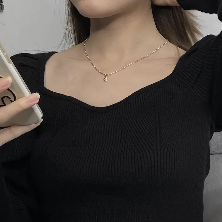 Gold And Silver Love Necklace Rice Olive Beads 925 Sterling Silver Niche Design Clavicle Chain Women's High-end Silver Ornaments display picture 11