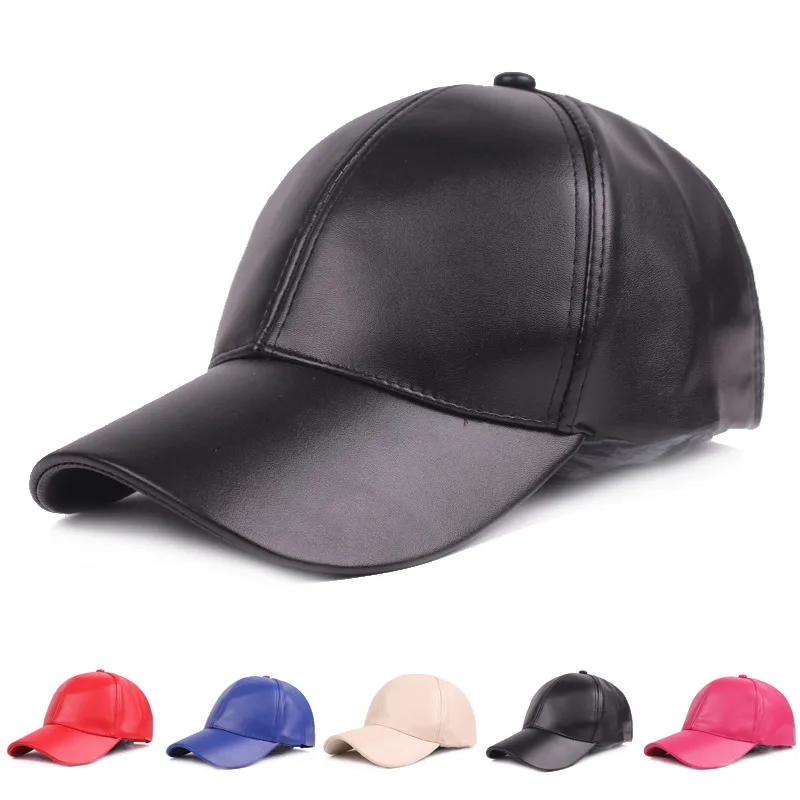 Solid Color PU Curved Leather Baseball Cap Trendy Men's Hat Peaked Cap Korean Style Hip Hop Hat Women's Hat Couple Sun Hat display picture 1