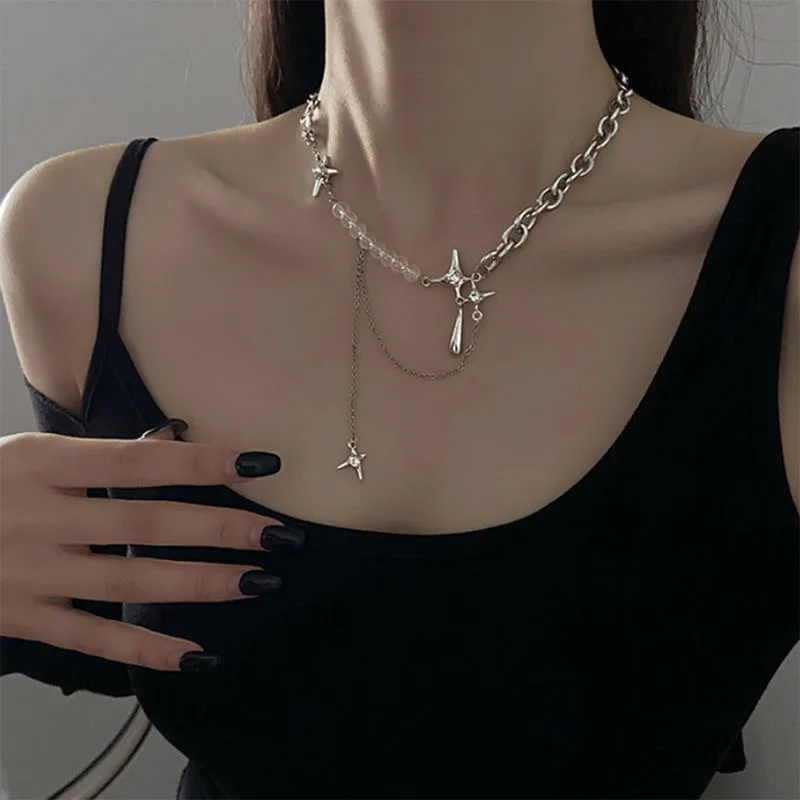 Personality Water Drop Mang Star Necklace Women's  Trendy Niche Design  Stitching Clavicle Chain Spice Girl Sweater Chain Accessories display picture 4