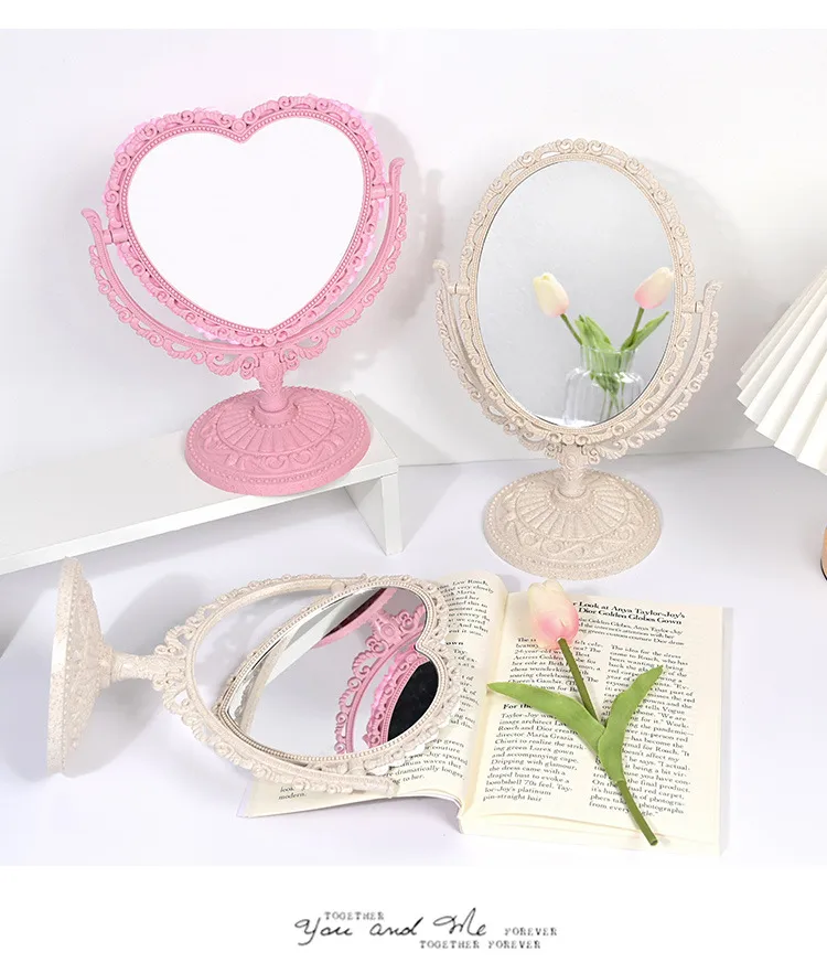 European-style Double-sided Makeup Mirror Handmade Shop Diy Love Princess Beauty Mirror Cream Glue Diy Girl Heart Dressing Mirror display picture 2
