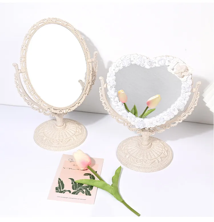 European-style Double-sided Makeup Mirror Handmade Shop Diy Love Princess Beauty Mirror Cream Glue Diy Girl Heart Dressing Mirror display picture 3