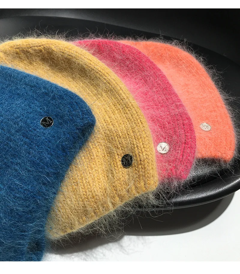 Simple M Standard Rabbit Fur Wool Hat Female   Autumn And Winter Japanese Pure Color Cold Hat Warm Pullover Knitted Hat Fashion display picture 1