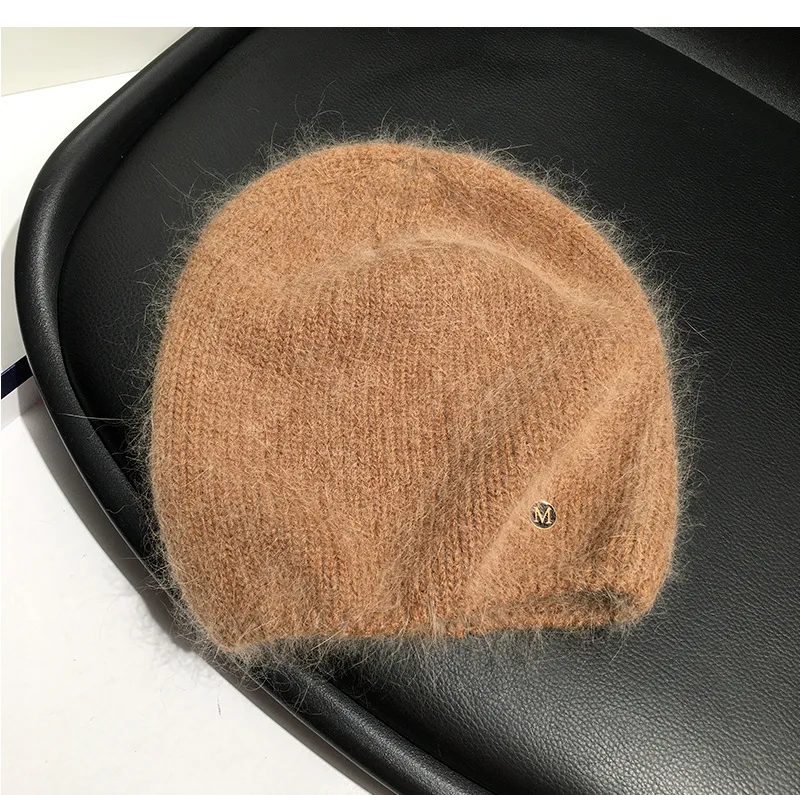 Simple M Standard Rabbit Fur Wool Hat Female   Autumn And Winter Japanese Pure Color Cold Hat Warm Pullover Knitted Hat Fashion display picture 3