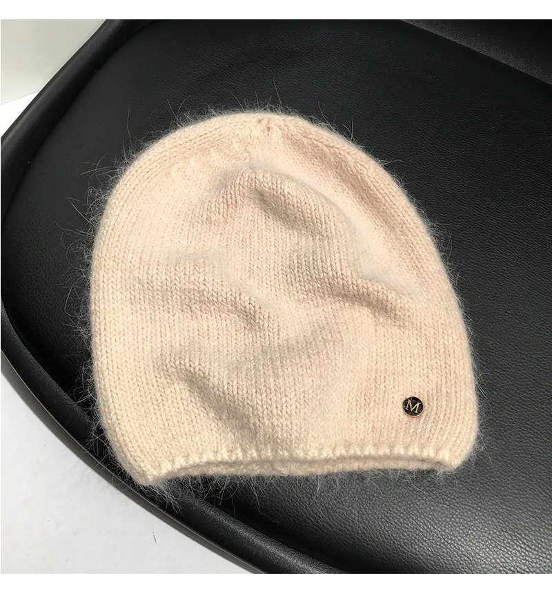 Simple M Standard Rabbit Fur Wool Hat Female   Autumn And Winter Japanese Pure Color Cold Hat Warm Pullover Knitted Hat Fashion display picture 4