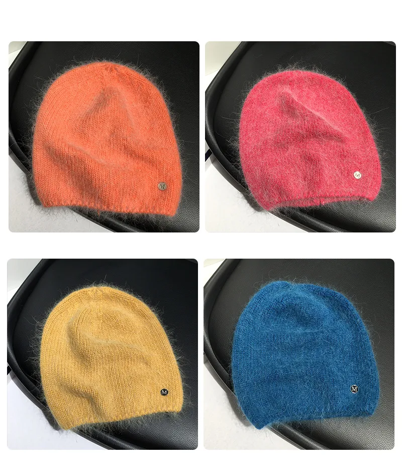 Simple M Standard Rabbit Fur Wool Hat Female   Autumn And Winter Japanese Pure Color Cold Hat Warm Pullover Knitted Hat Fashion display picture 8