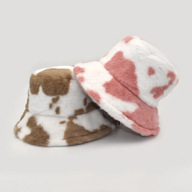 New Autumn And Winter Dairy Pattern Fisherman Hat Women's Plush Warm Hat Korean Style Cyber Celebrity Black And White Striped Basin Hat Trendy display picture 3