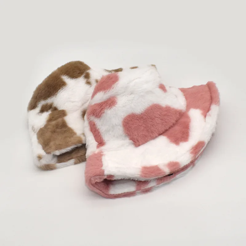 New Autumn And Winter Dairy Pattern Fisherman Hat Women's Plush Warm Hat Korean Style Cyber Celebrity Black And White Striped Basin Hat Trendy display picture 12
