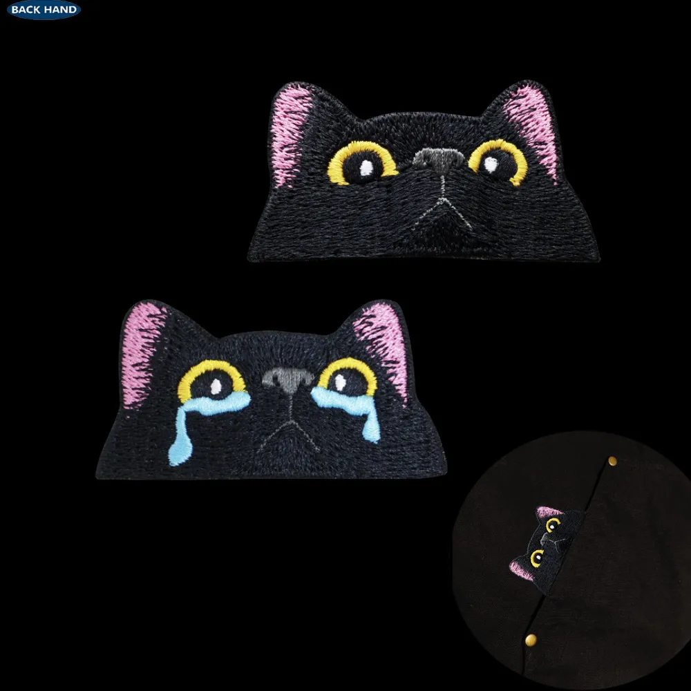 HaiKe Outdoor Pink Ears Black Cat Cloth Badge Embroidered Cat  Seal Clothing Backpack Sticker display picture 1