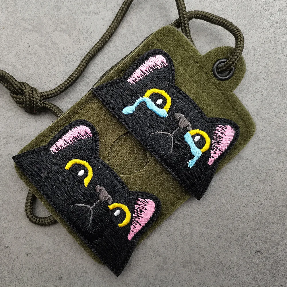HaiKe Outdoor Pink Ears Black Cat Cloth Badge Embroidered Cat  Seal Clothing Backpack Sticker display picture 3