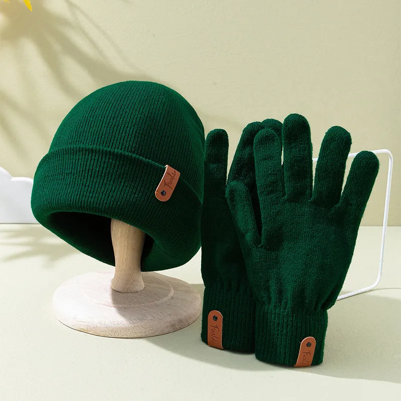 2 Pieces Men's And Women's  Leather Label Hat + Leather Label Gloves Y2g Wind Warm Breathable  (two-piece Set) display picture 4